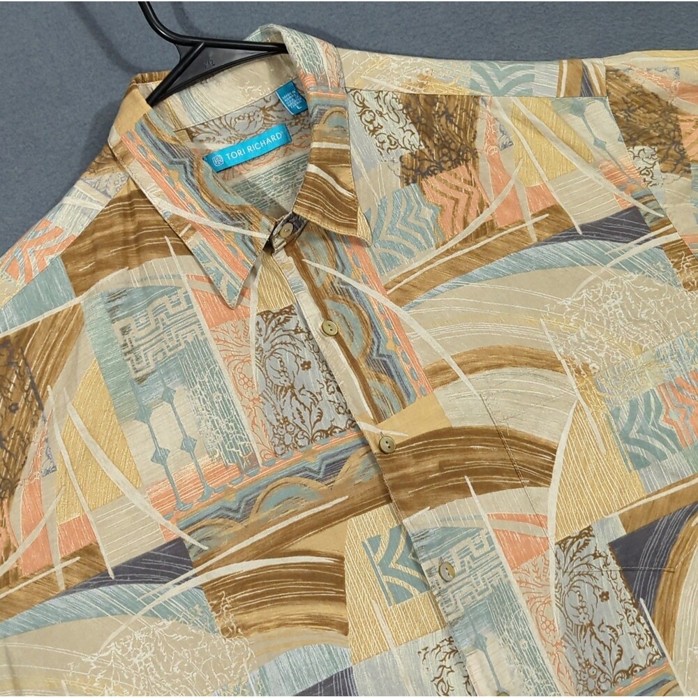 Tori Richard Shirt Men's L Multicolor Artsy Hawaiian Cotton Lawn Made In Hawaii